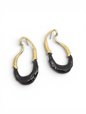 Black enamel and gold drip dangle earrings; nwot